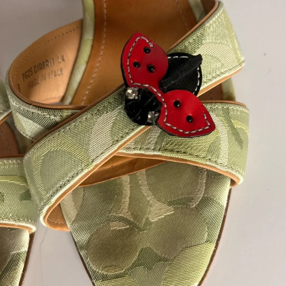 Coach Women's Sandals in Green with Red Ladybug Accents.  Ciara II size 9B. - Picture 4 of 16